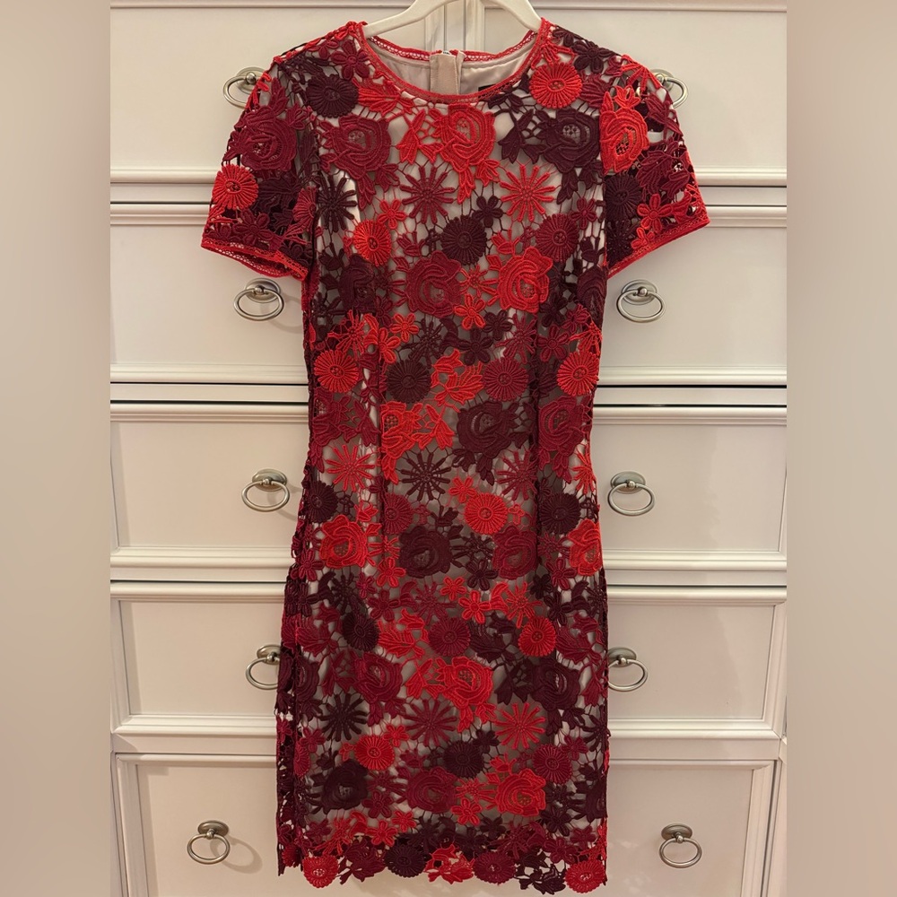 Karen Millen dress, gorgeous red embroidered flowers, pristine condition, size 4